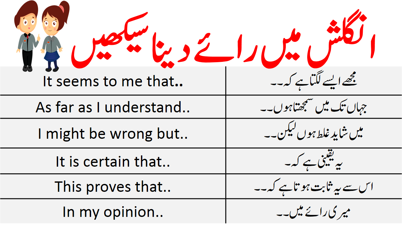 Common English Phrases For Giving Opinion and Fact in Urdu