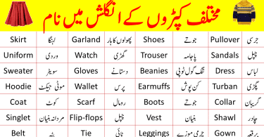 100 Daily Use Vocabulary Words in Urdu for Clothes and Dressing