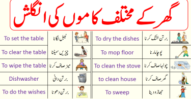 Home Tasks Vocabulary Words In English with Urdu Meanings