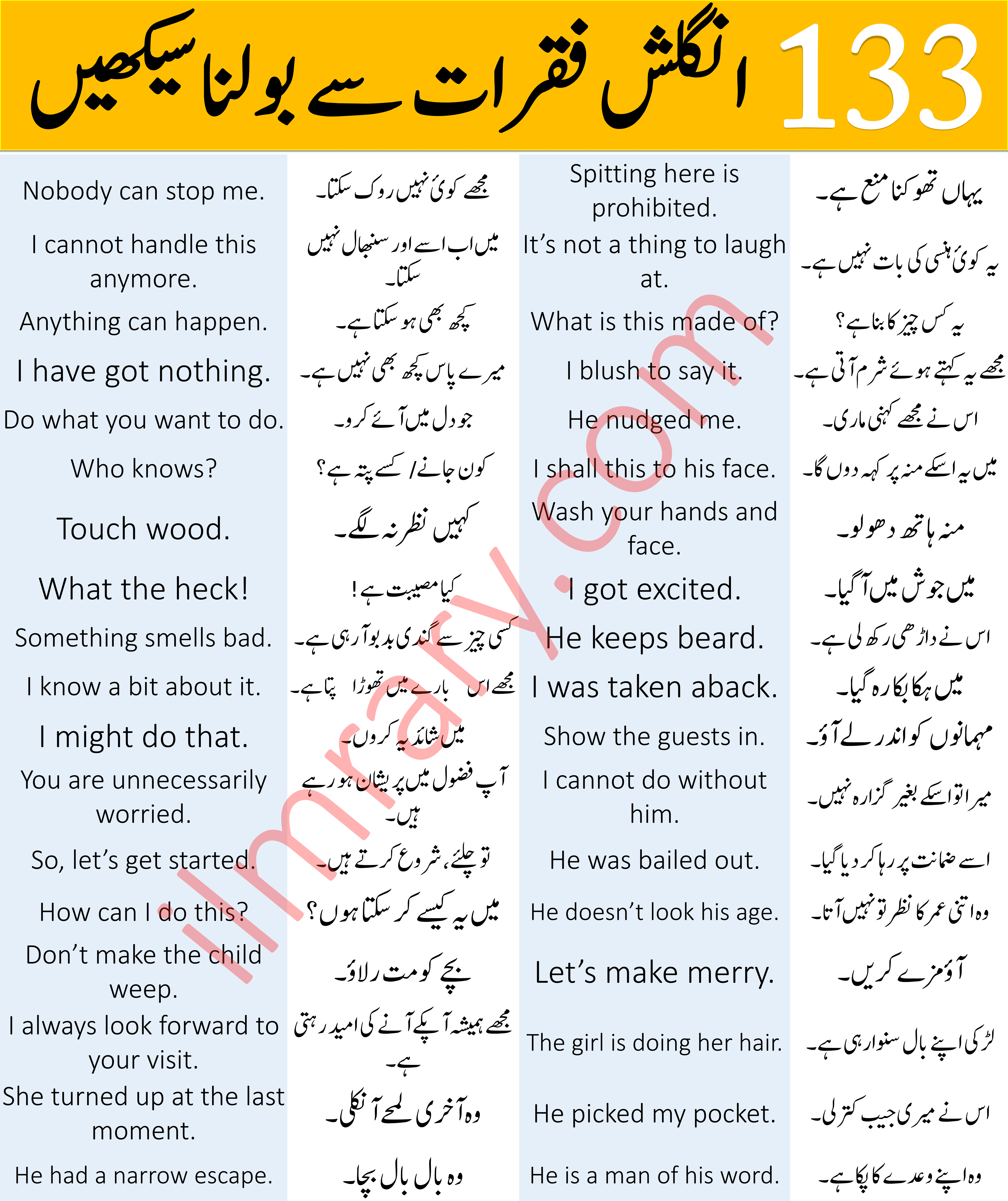 133 Daily Use English Sentences in Urdu Translation