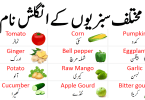 Vegetables Names List in English with Urdu Meanings
