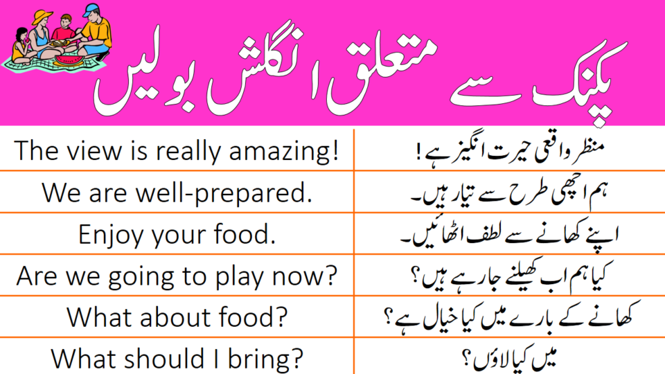 Picnic Sentences in English with Urdu Translation