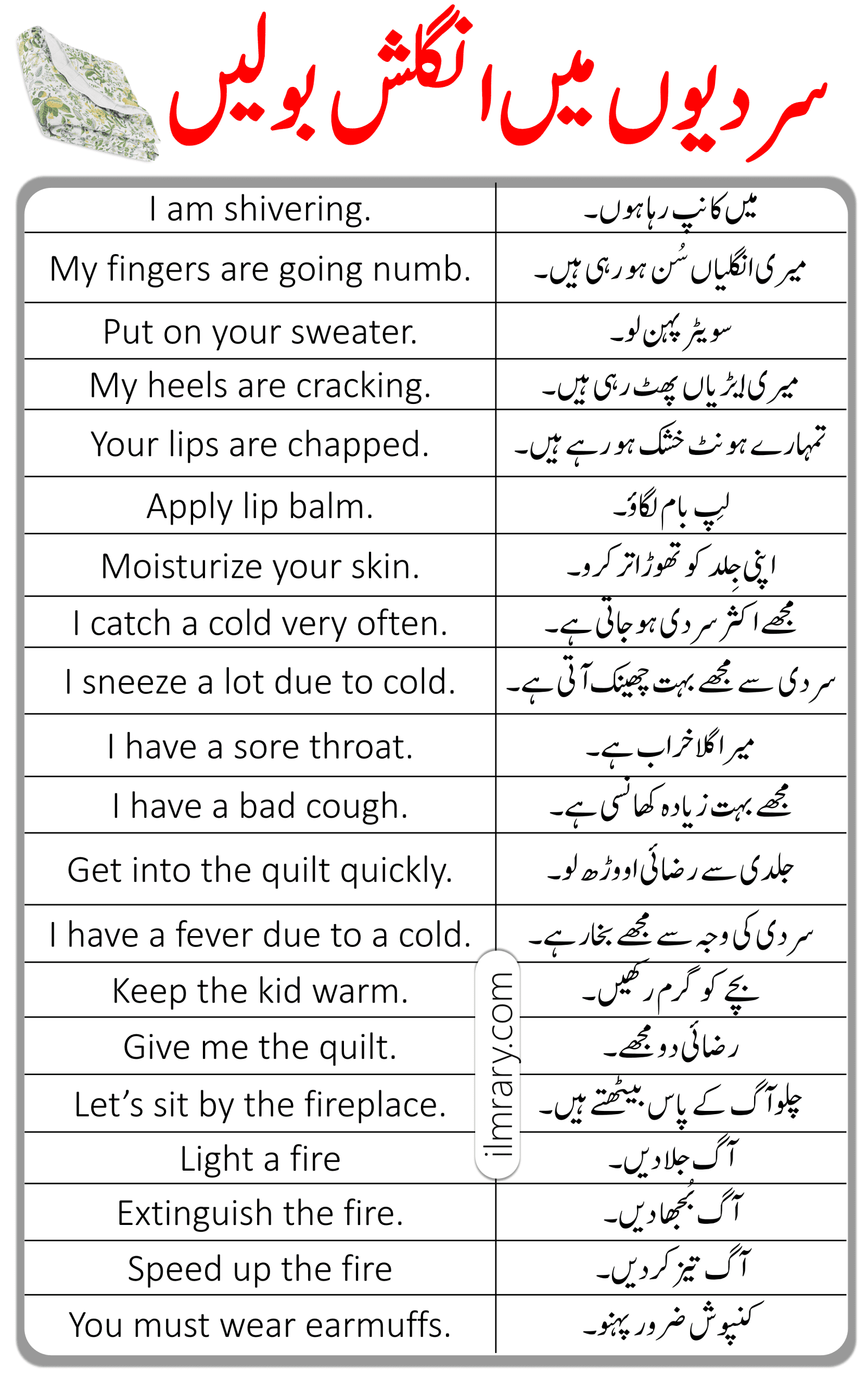 40 Winter Sentences in English with Urdu Translation 