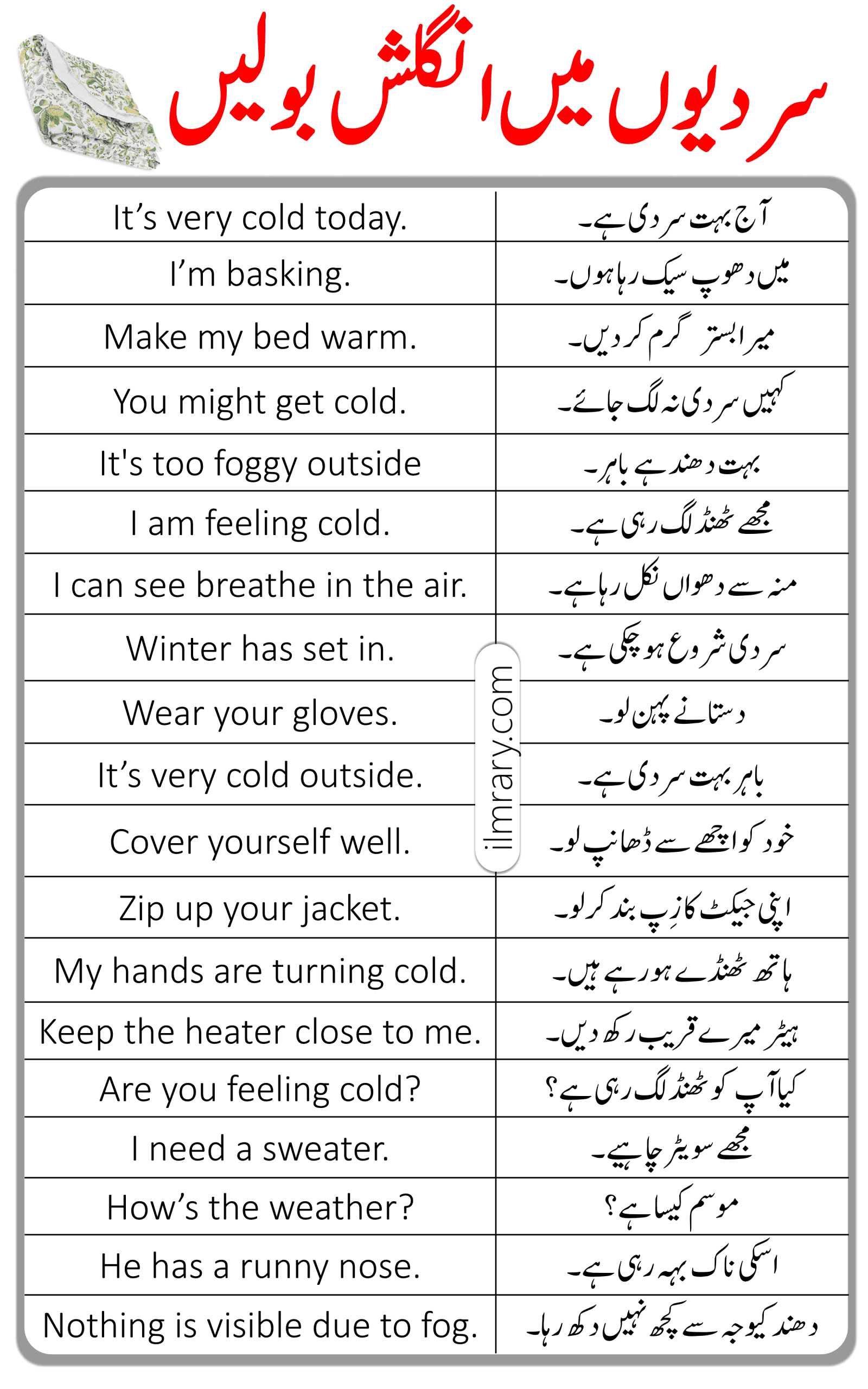 40 Winter Sentences in English with Urdu Translation 