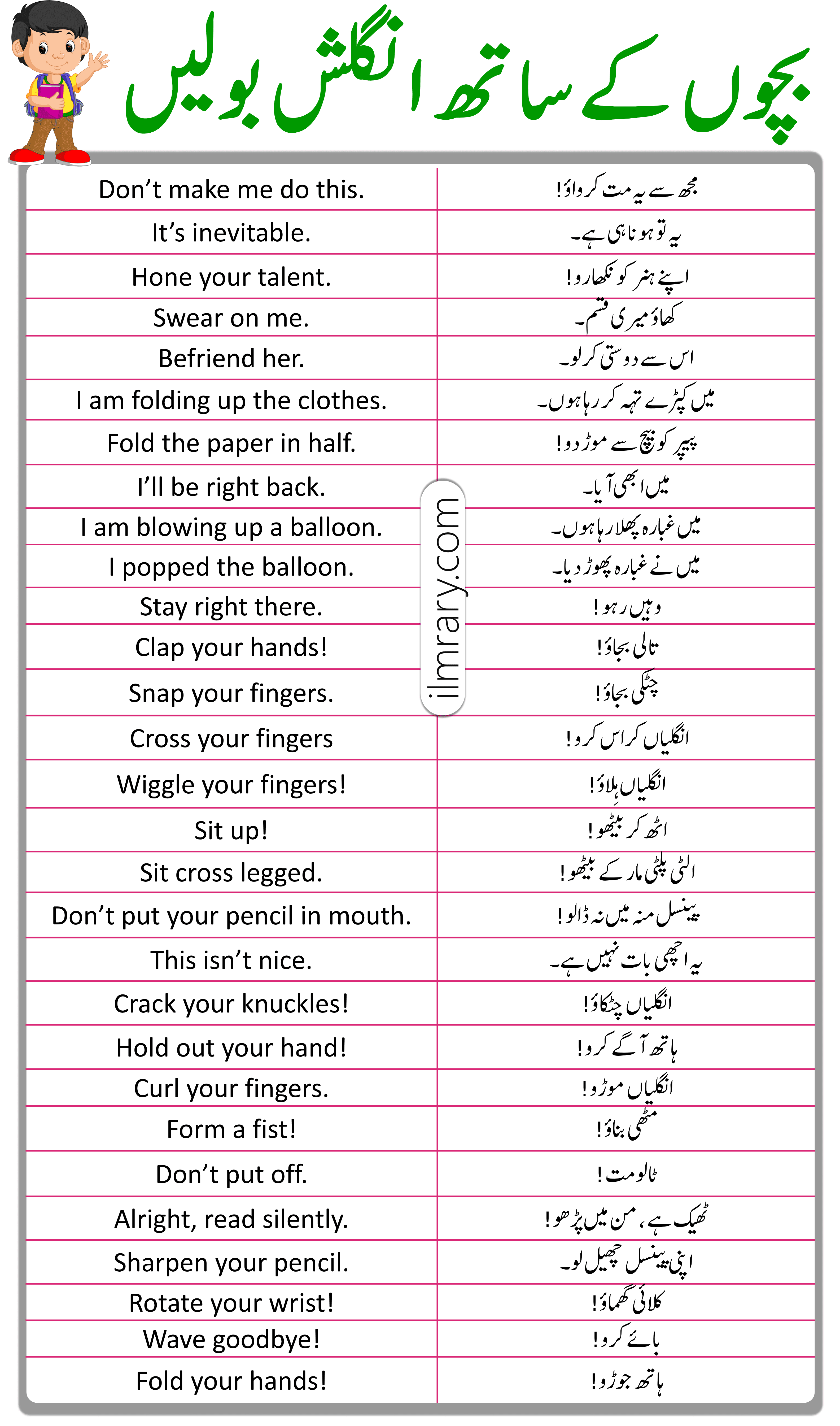 60 English Sentences to Speak with Kids in Urdu with PDF