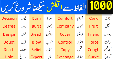 2000 Basic English Vocabulary Words in Urdu Class 7