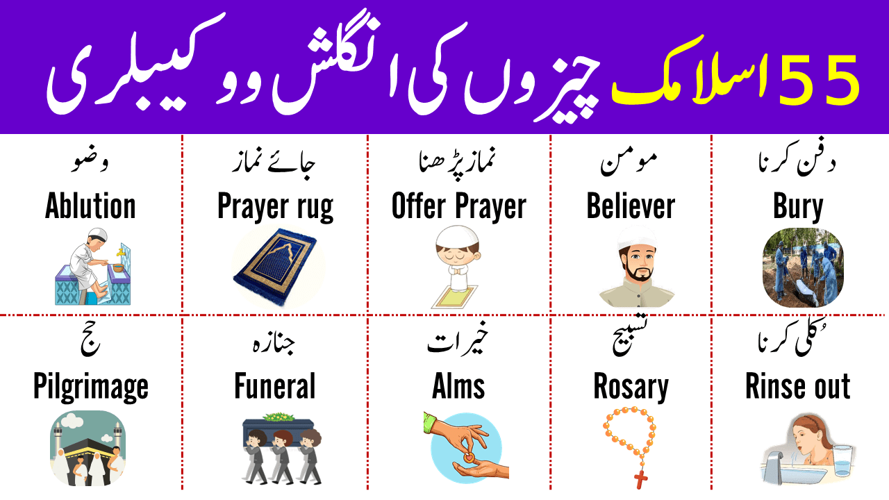 55 Islamic Vocabulary Words in English with Urdu Meanings- ilmrary