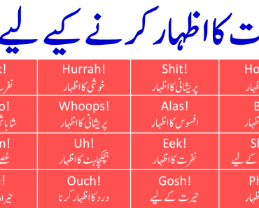 List of All Interjections in English with Urdu Meanings