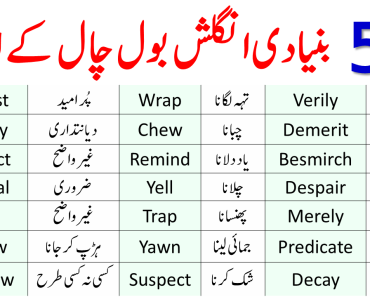 59 English Vocabulary Words for Beginners with Urdu Meanings