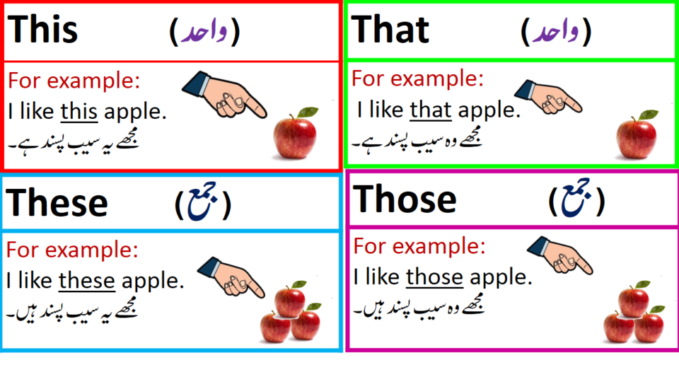 Use of This, That, These and Those in English with Examples in Urdu