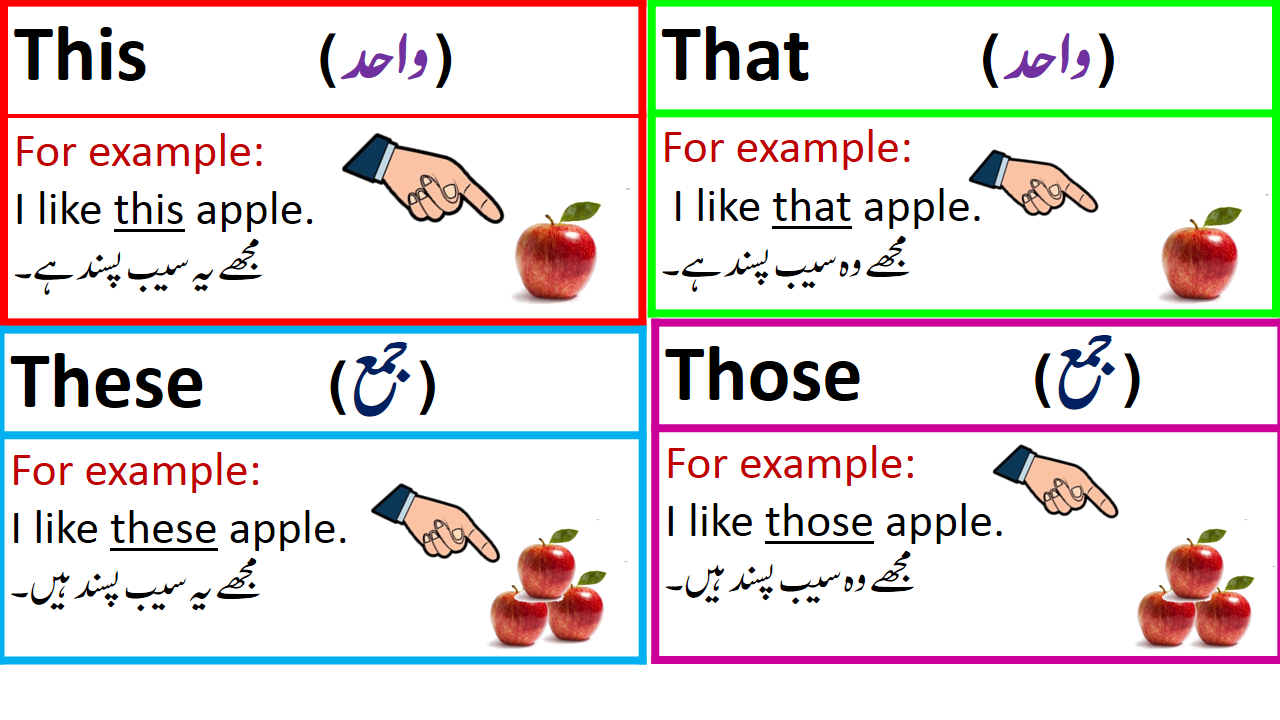 Use of This, That, These and Those in English with Examples in Urdu