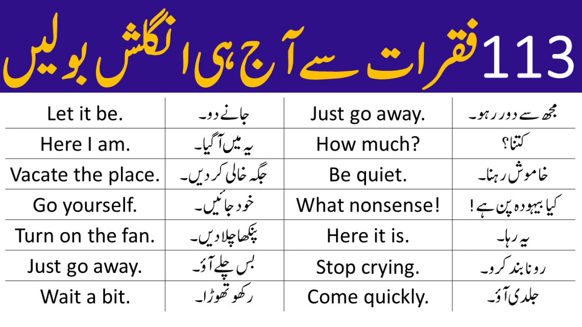 113 English Sentences Used in Daily Life in Urdu PDF