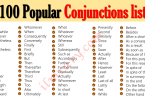 100 Most Popular Conjunctions Words list in English