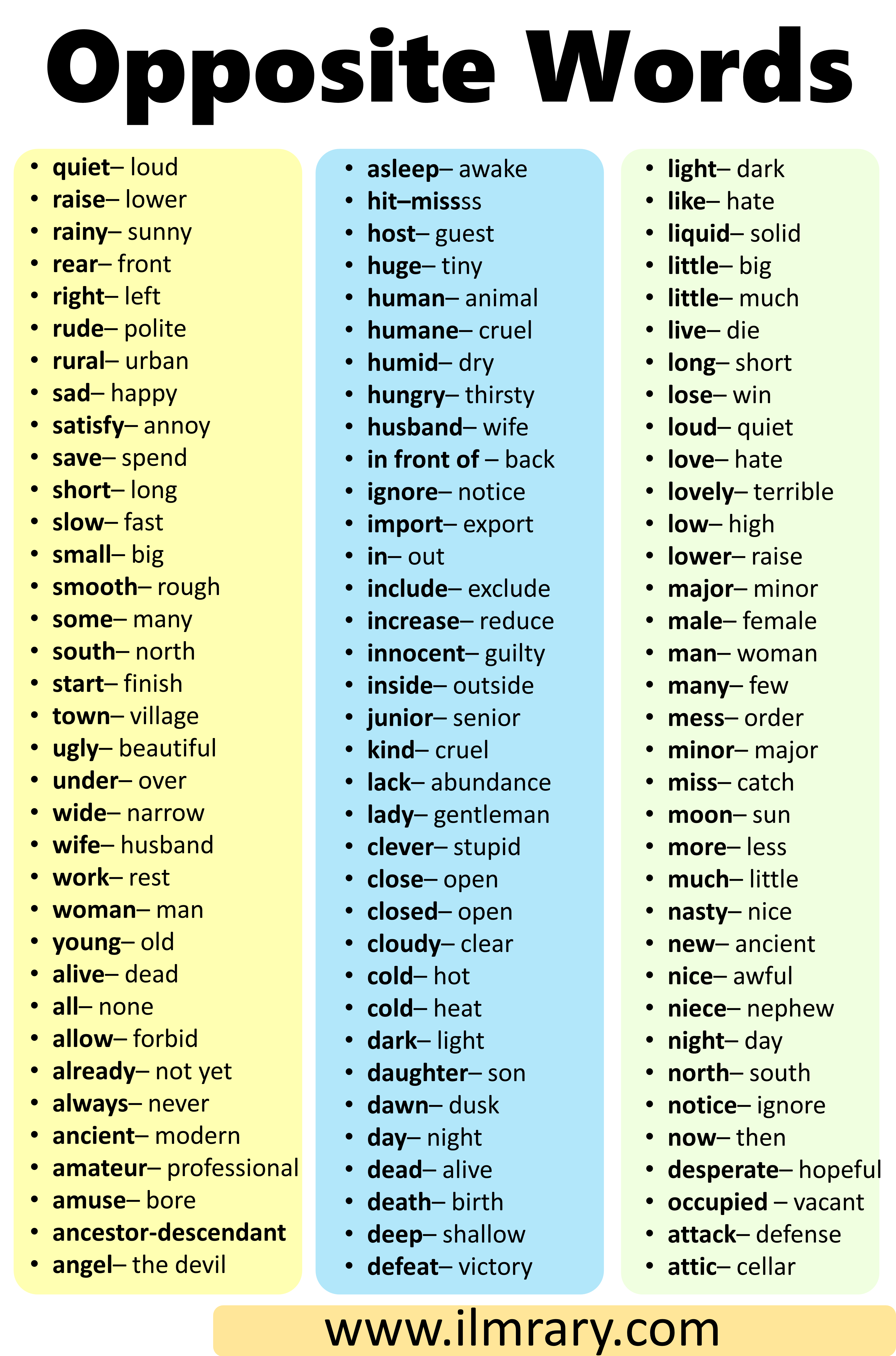 200 Opposite Words List In English With PDF Ilmrary