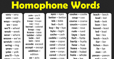 100+ Common Homophone Words List in English