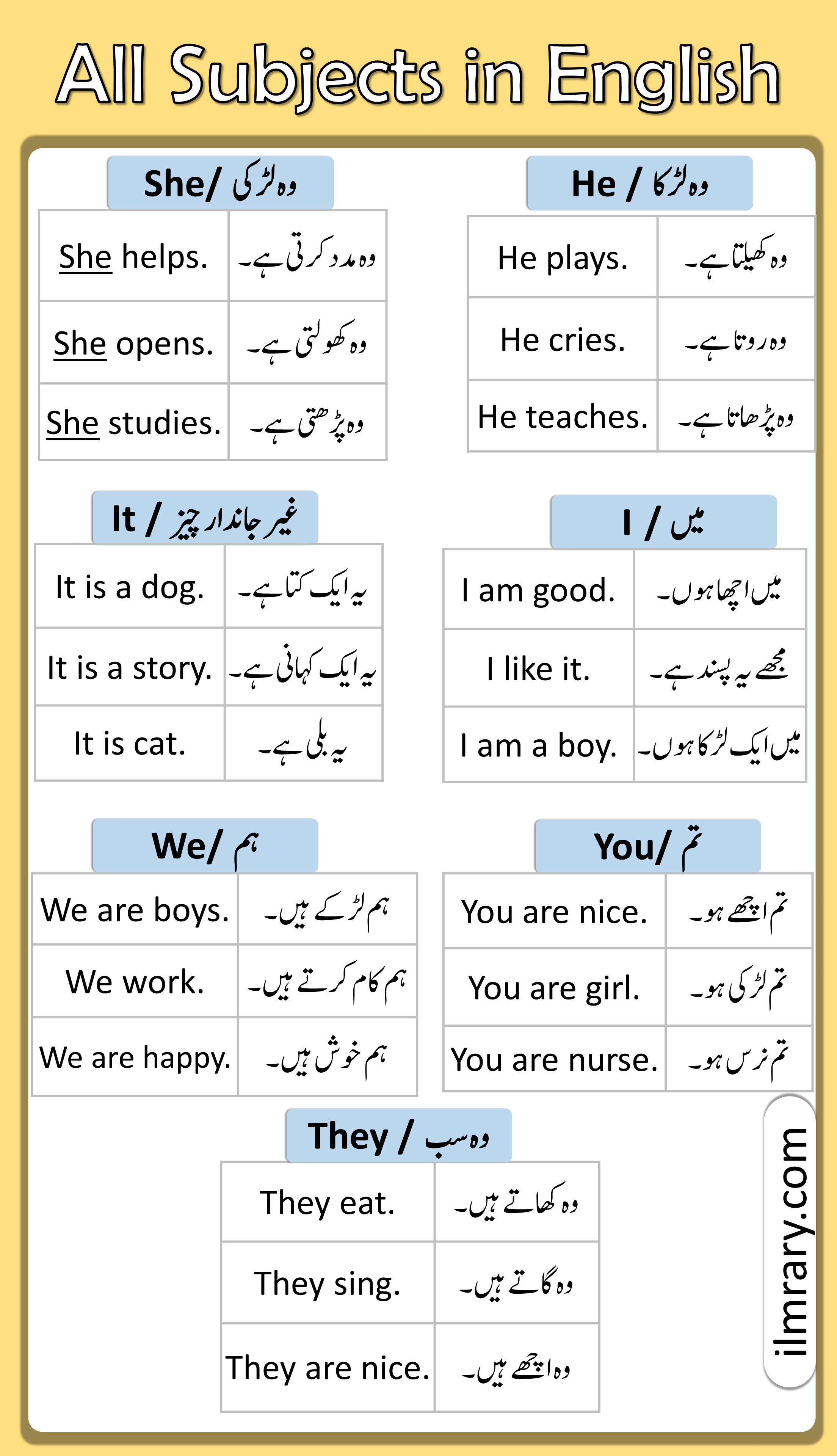 All Subjects in Urdu | Learn English Grammar like Kids | Day 1