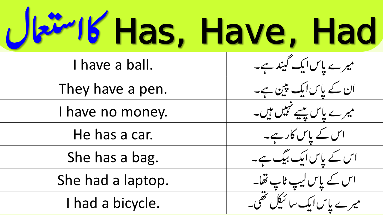 Use of HAVE, HAS, HAD in English Explained Through Urdu