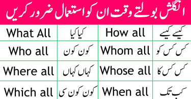 WH Family Words Using "ALL" with Examples in Urdu