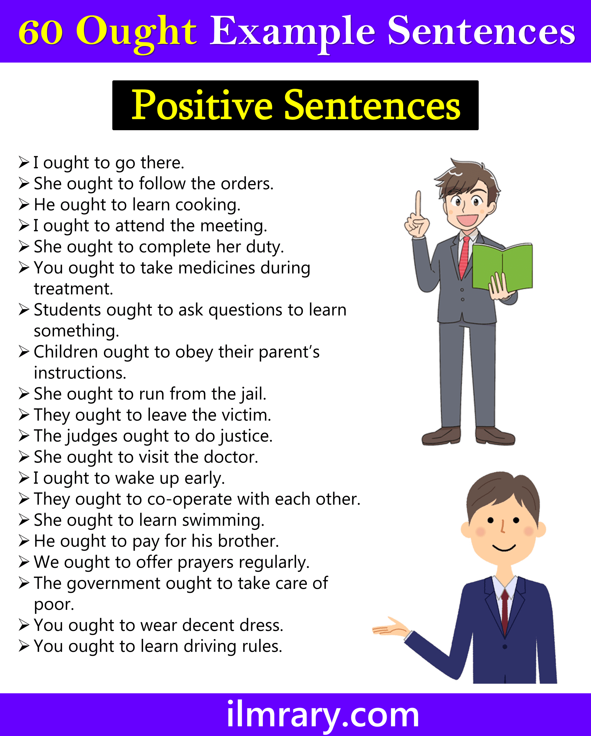 Ought to Use in Positive Sentences | 60 Example Sentences of Ought to
