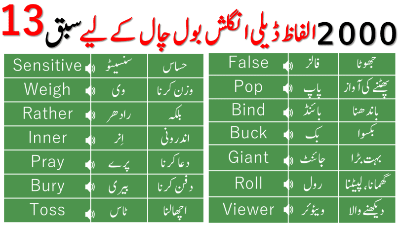 2000 Basic Vocabulary Words Course with Urdu Meaning | Class 13