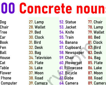 Concrete Nouns: List of 100 Concrete Nouns in English