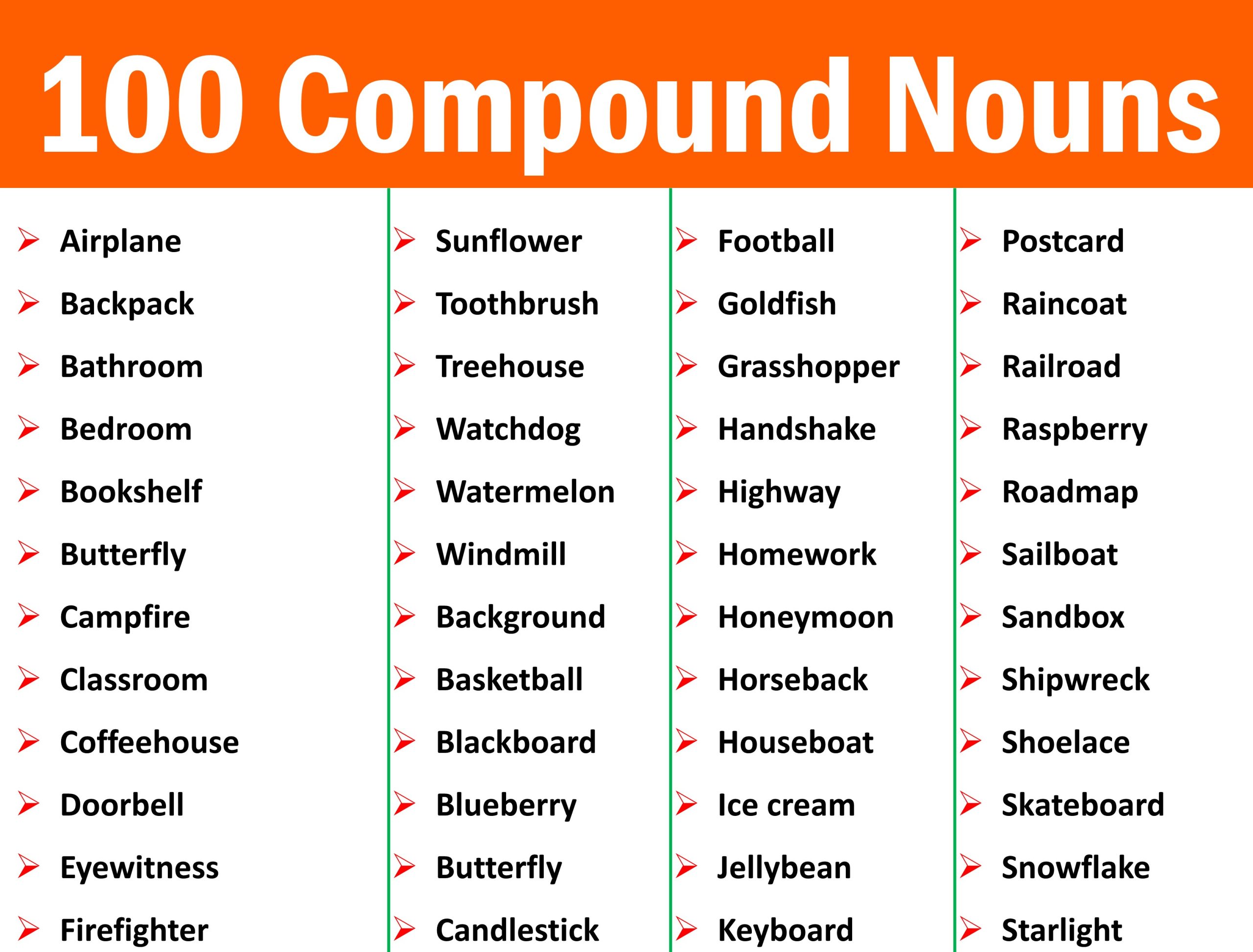 Compound Nouns: 100 + Compound Nouns in English