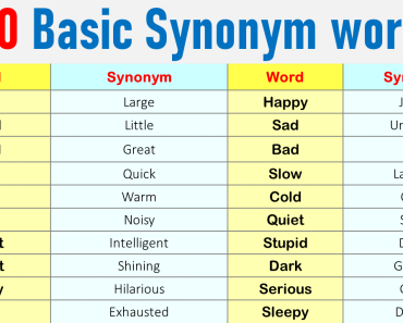 100 Basic Synonyms Words List in English