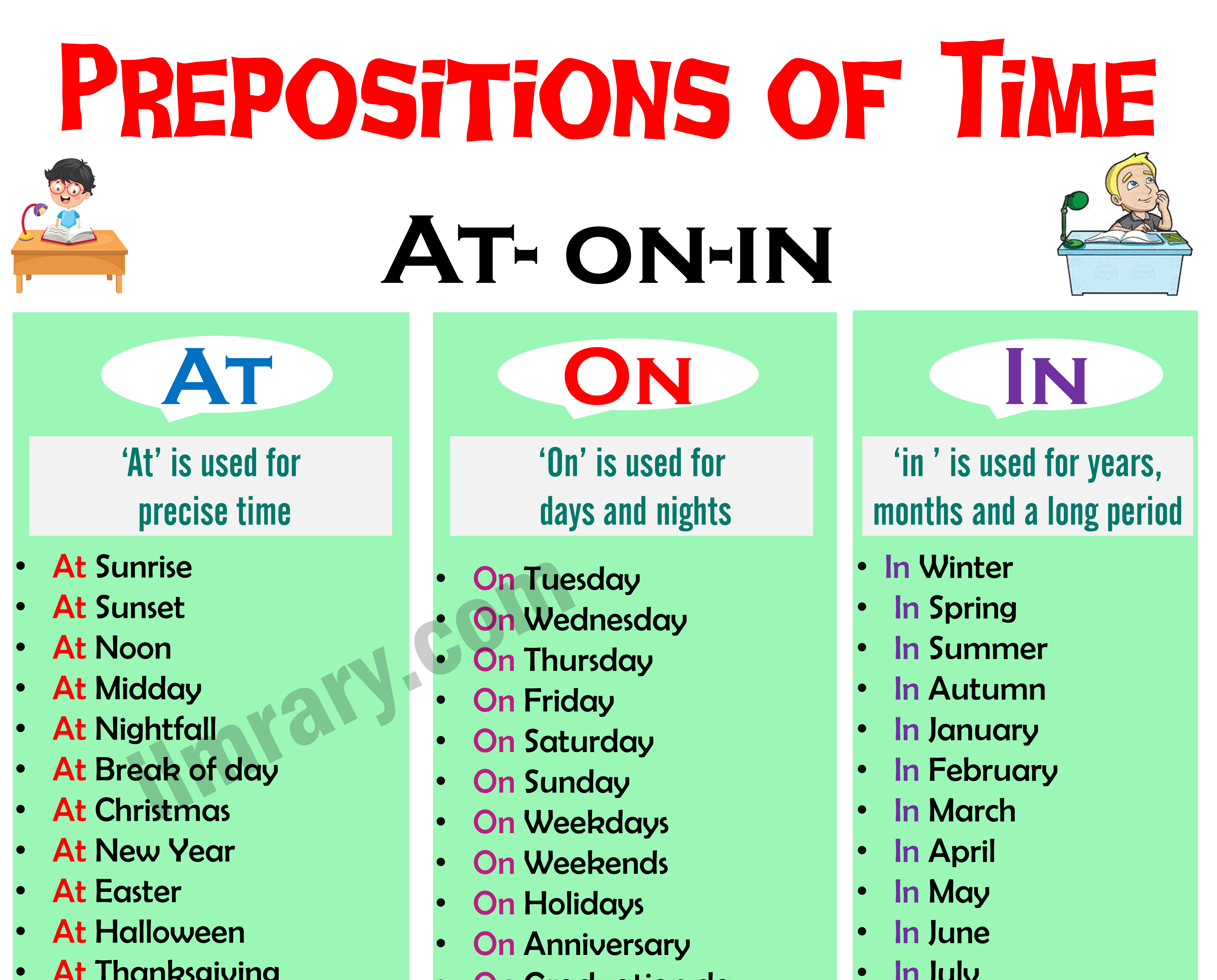 Preposition Definition | 100 Examples of Prepositions of time