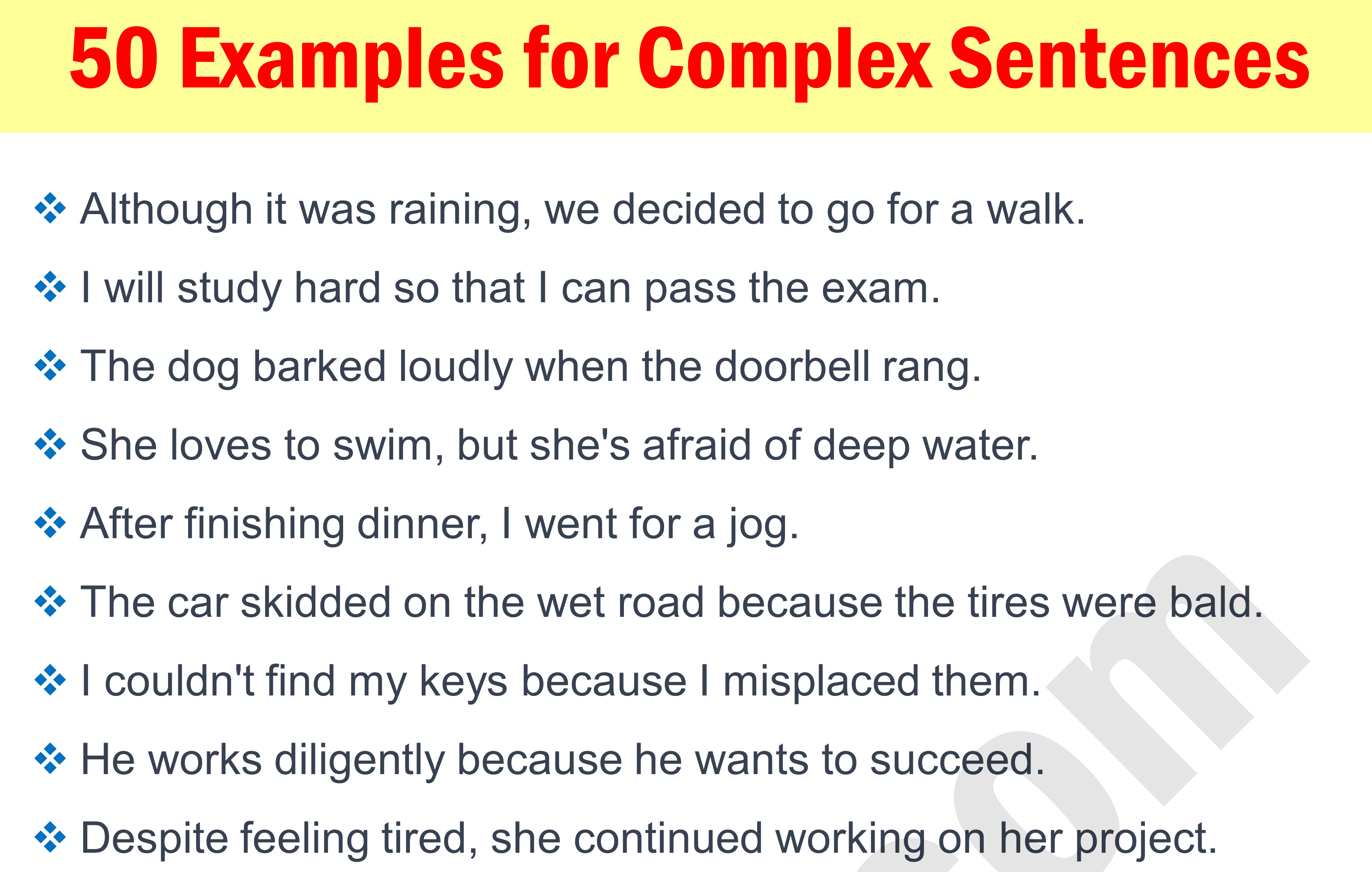 50 Complex Sentences Examples in English