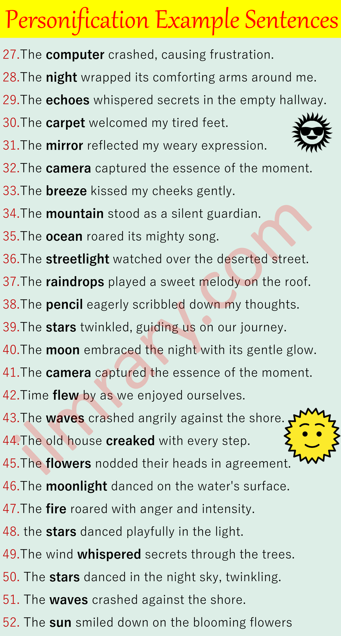 50 Example Sentences of Personification in English