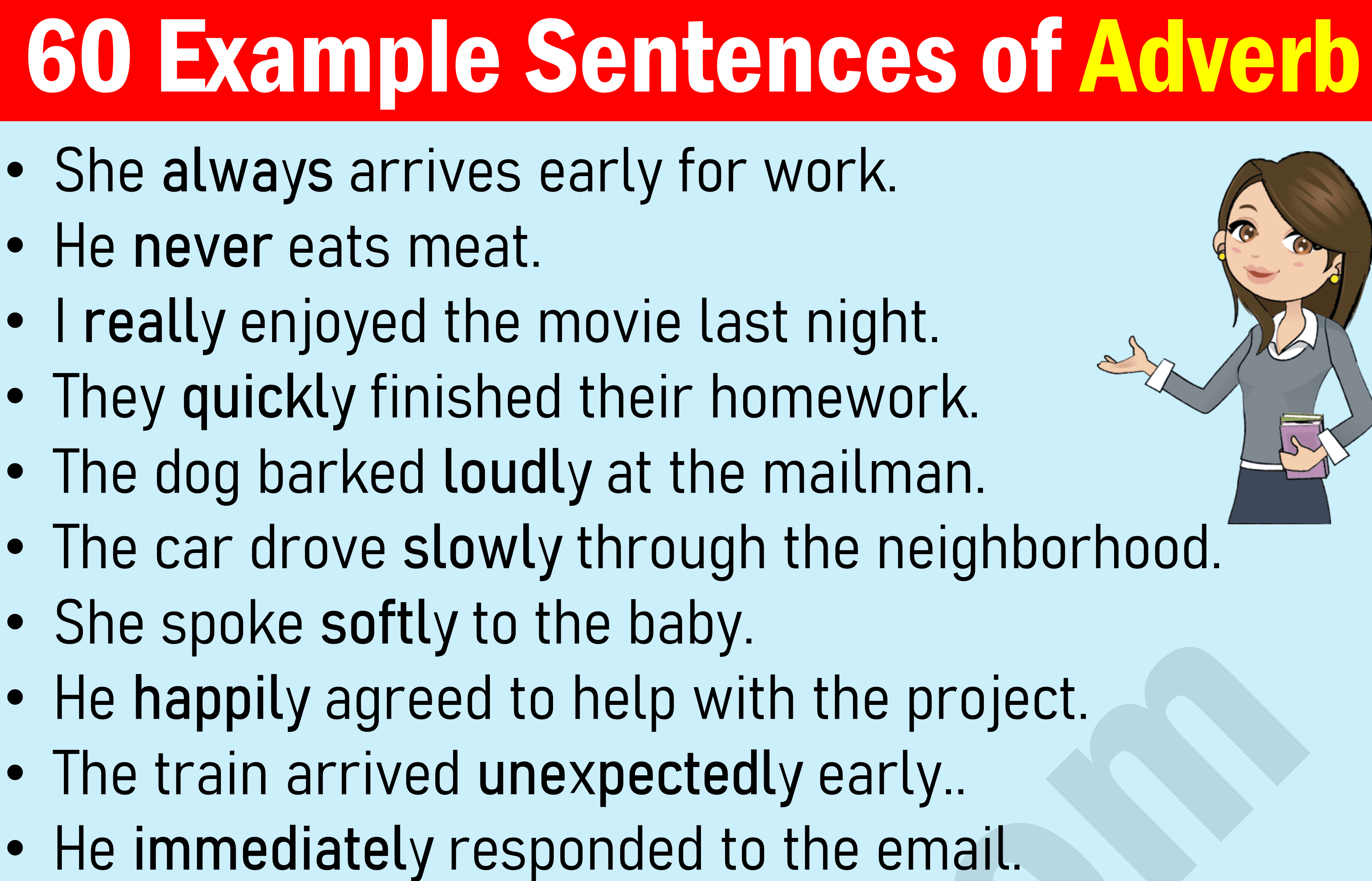 60 Adverb Example Sentences in English
