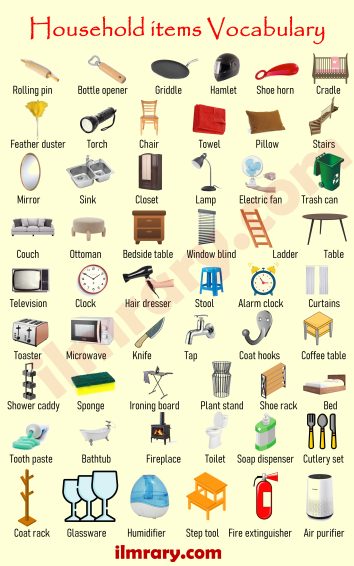 100+ Household items Vocabulary in English with Pictures - iLmrary