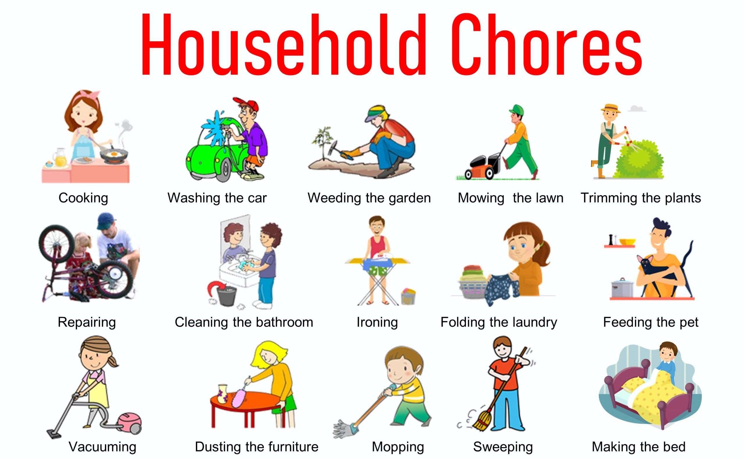 Household Chores Vocabulary in English with Pictures