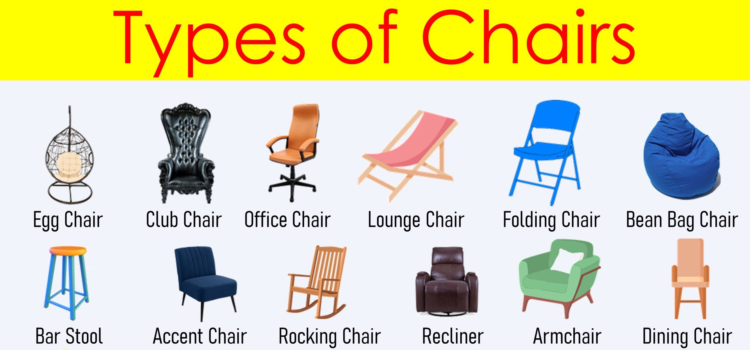 100+ Types of Chairs in English with Pictures | Types of Chairs