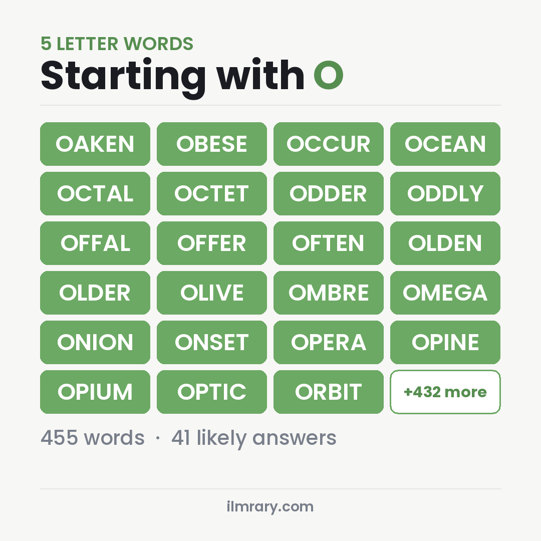 5 Letter Words Starting with O with answers like OAKEN, OBESE, OCCUR