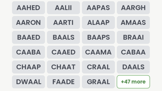5 Letter Words With AA with Wordle answers like AAHED, AALII, AAPAS