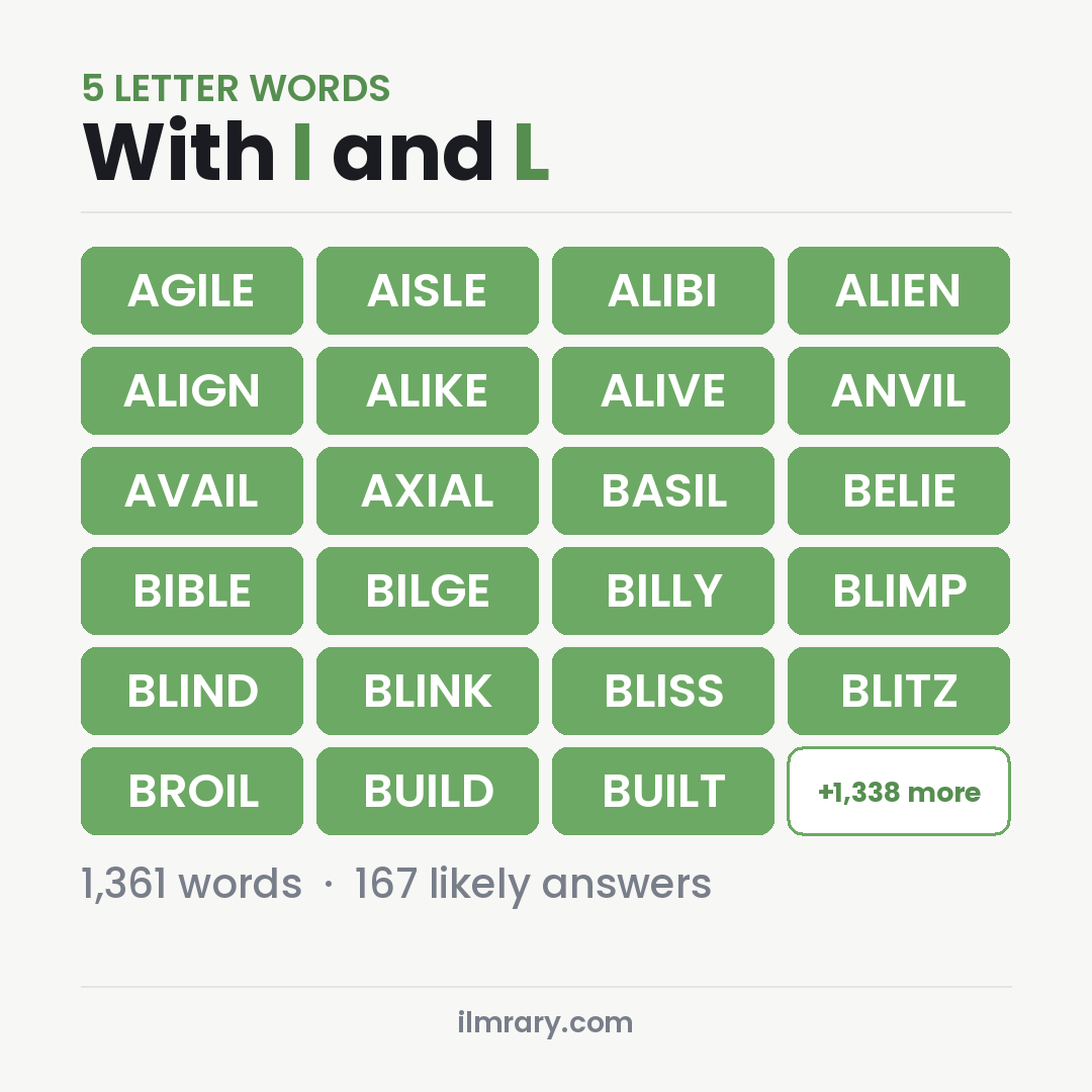 5 Letter Words With I and L with answers like AGILE, AISLE, ALIBI