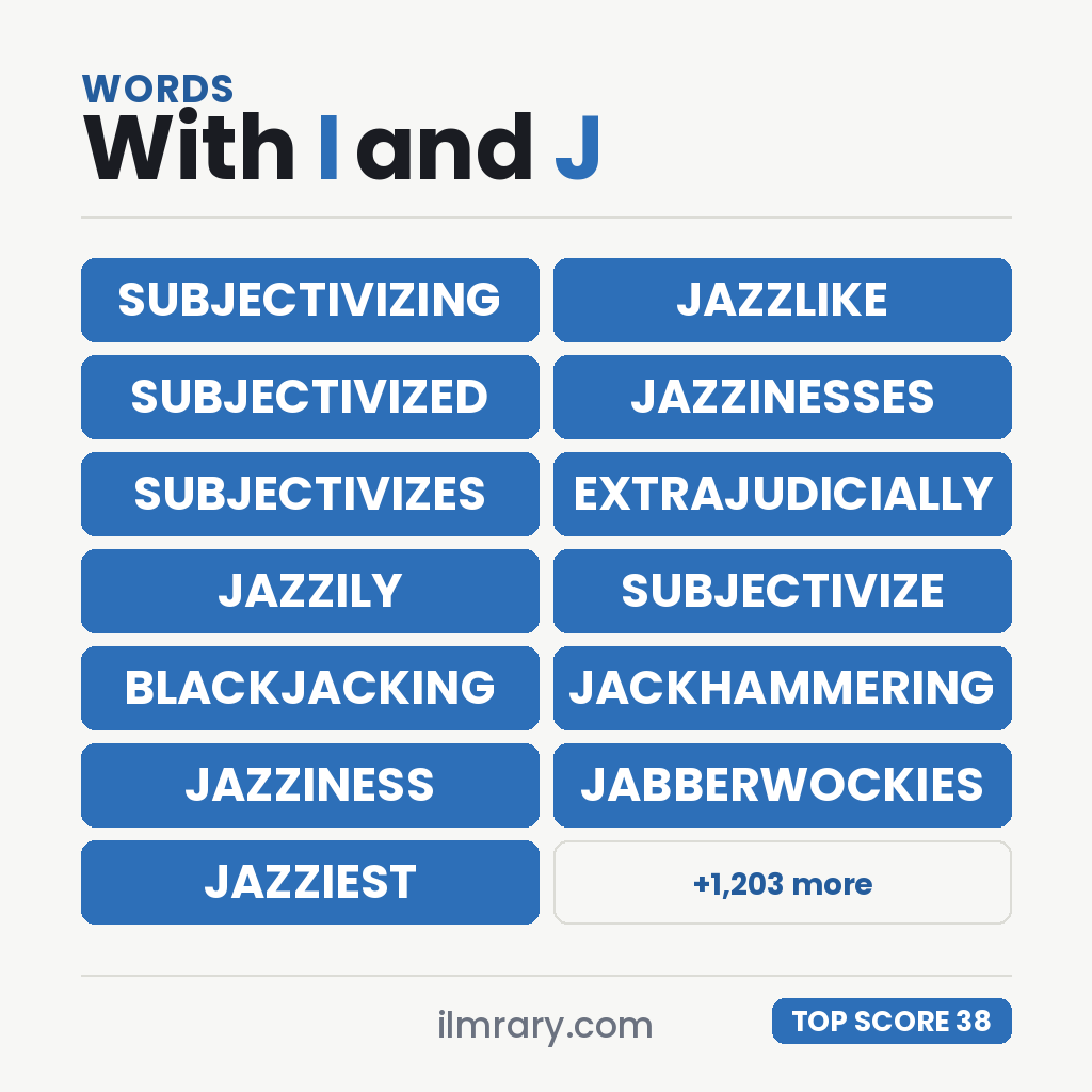 Card of the highest scoring words with I and J, SUBJECTIVIZING leading at 38 points.