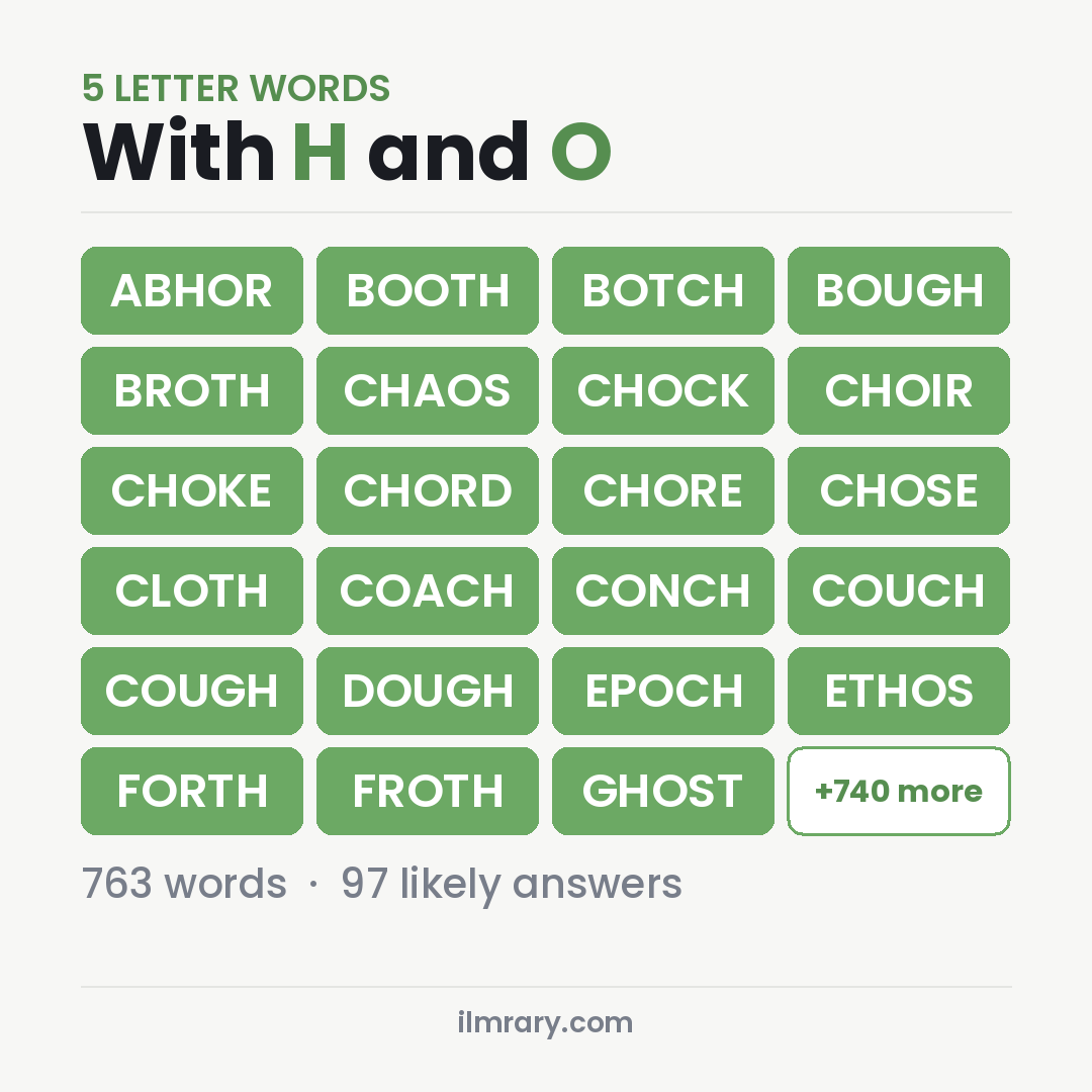 5 Letter Words With H and O such as ABHOR, BOOTH, BOTCH