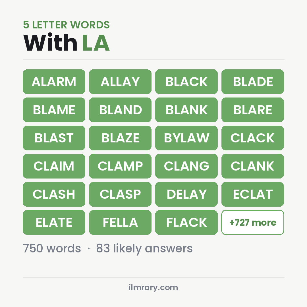5 Letter Words With LA with answers like ALARM, ALLAY, BLACK