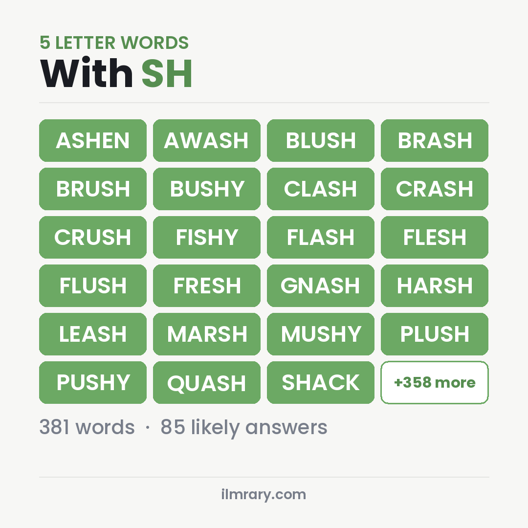 5 Letter Words With SH such as ASHEN, AWASH, BLUSH