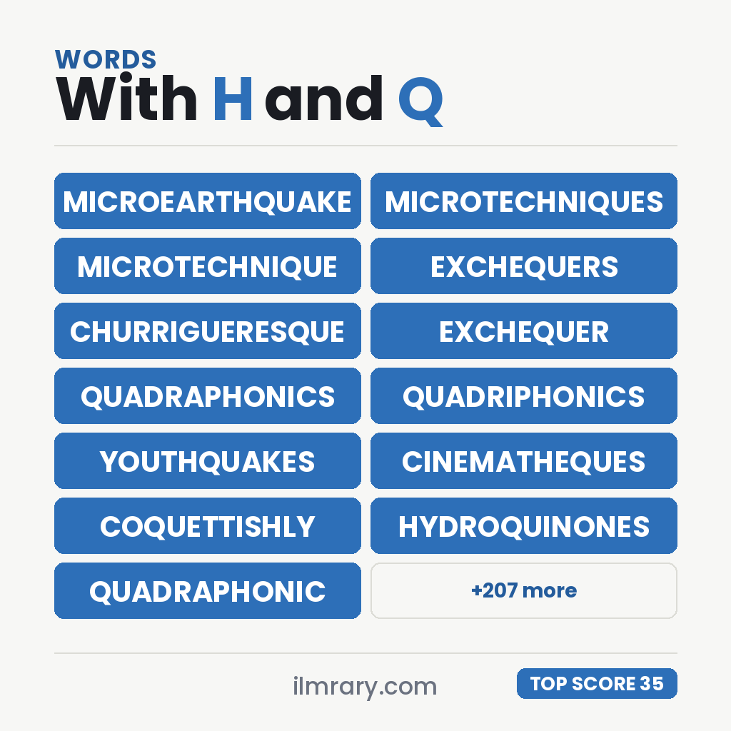 MICROEARTHQUAKE at 35 points in Scrabble and 37 in Words With Friends, with the next strongest words with H and Q in them beside it.