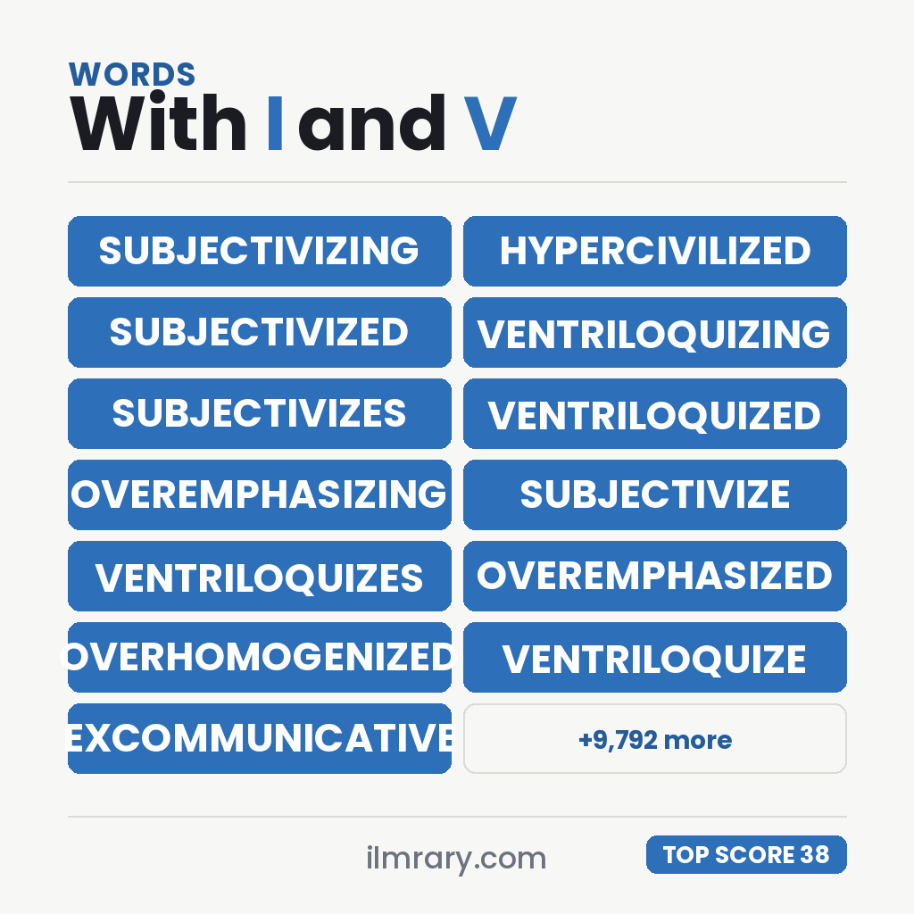 SUBJECTIVIZING at 38 points in Scrabble and 46 in Words With Friends, with the next strongest words with I and V in them beside it.
