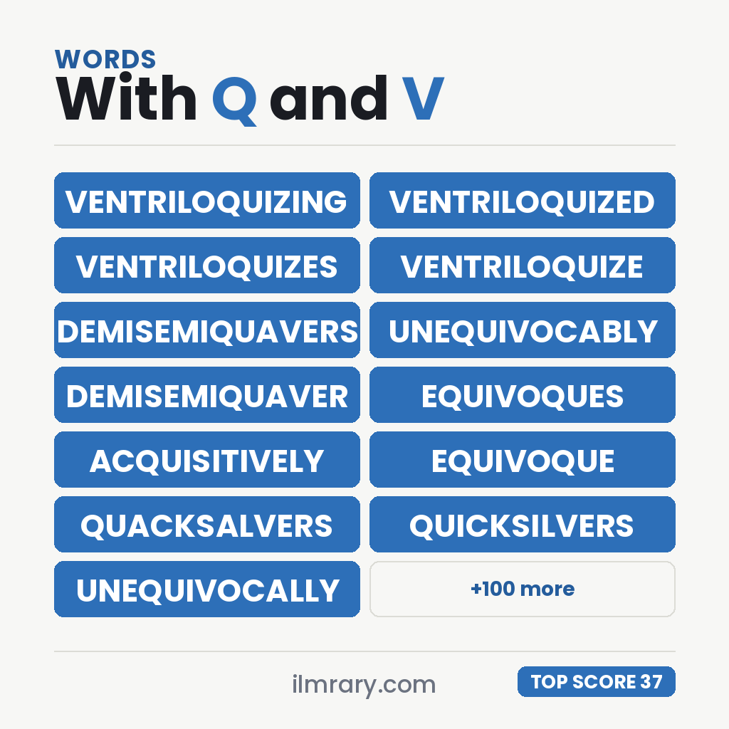 VENTRILOQUIZING at 37 points in Scrabble and 43 in Words With Friends, with the next strongest words with Q and V in them beside it.