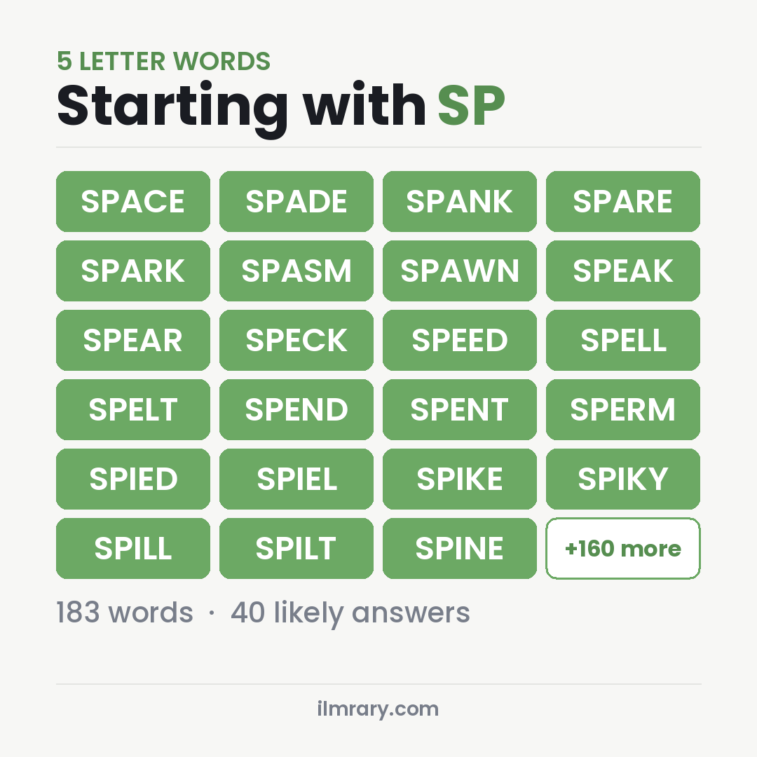 5 Letter Words Starting with SP with answers like SPACE, SPADE, SPANK