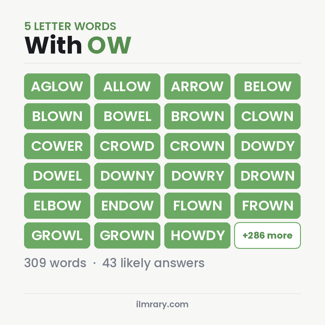 5 Letter Words With OW such as AGLOW, ALLOW, ARROW