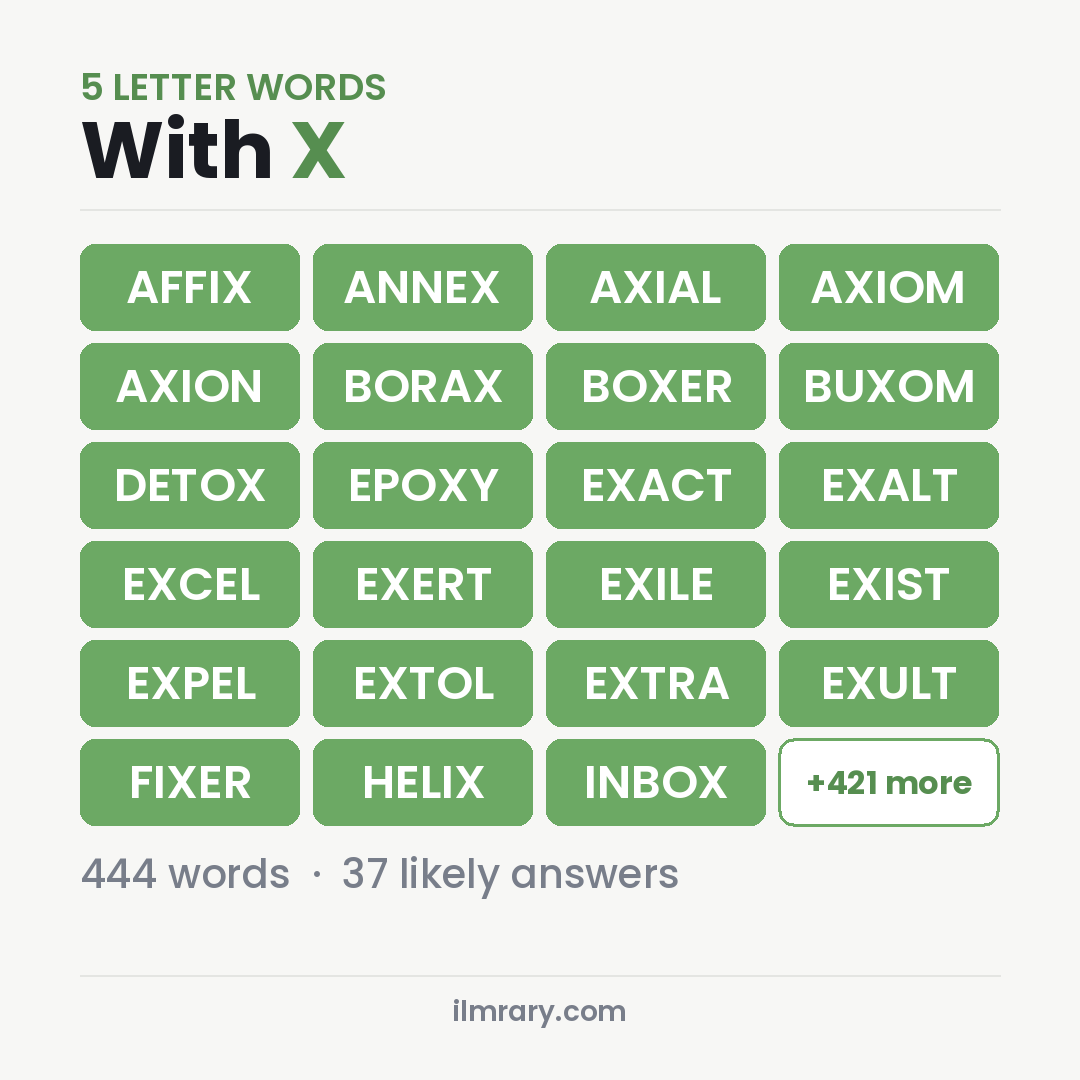 5 Letter Words With the Letter X with answers like AFFIX, ANNEX, AXIAL