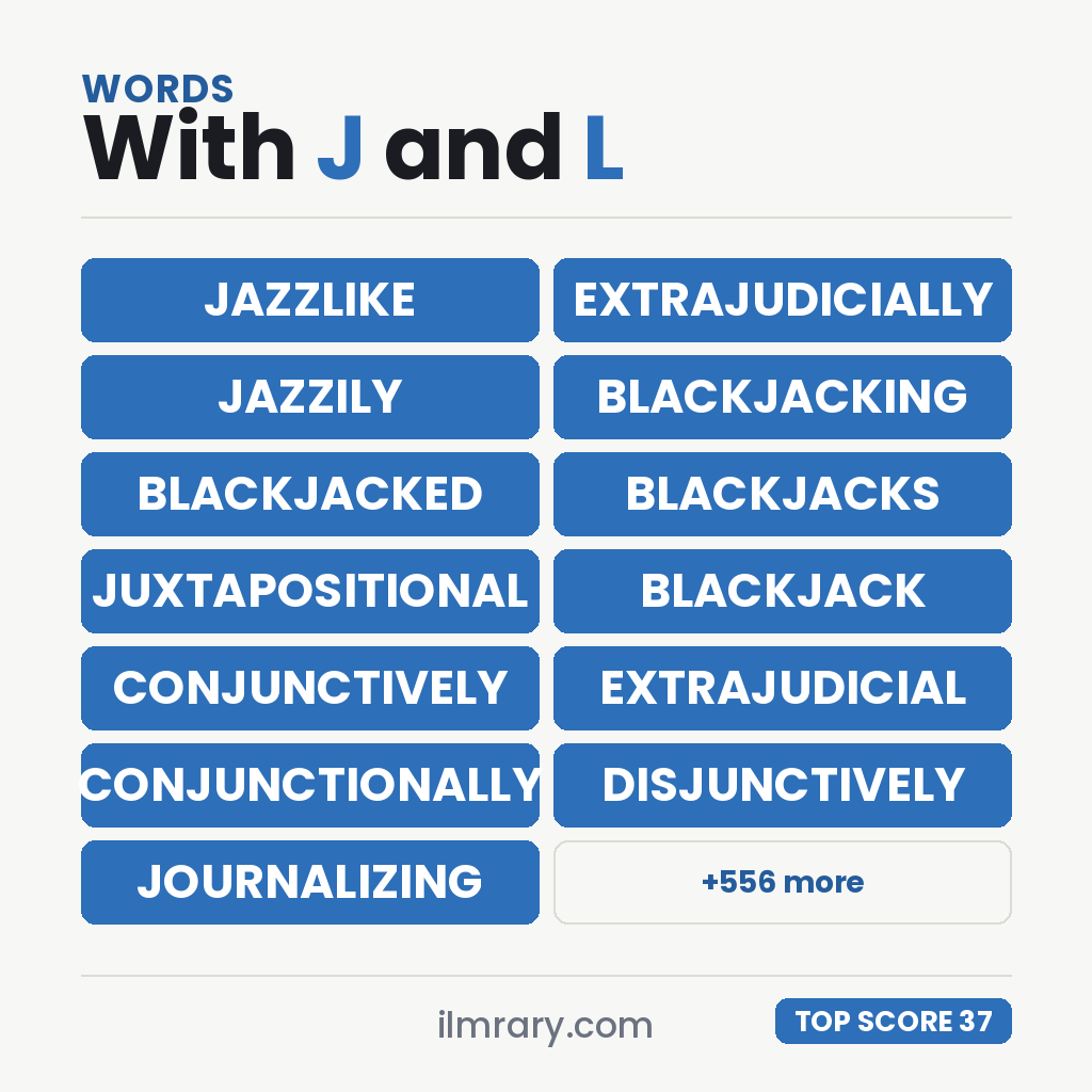 JAZZLIKE at 37 points in Scrabble and 40 in Words With Friends, with the next strongest words with J and L in them beside it.