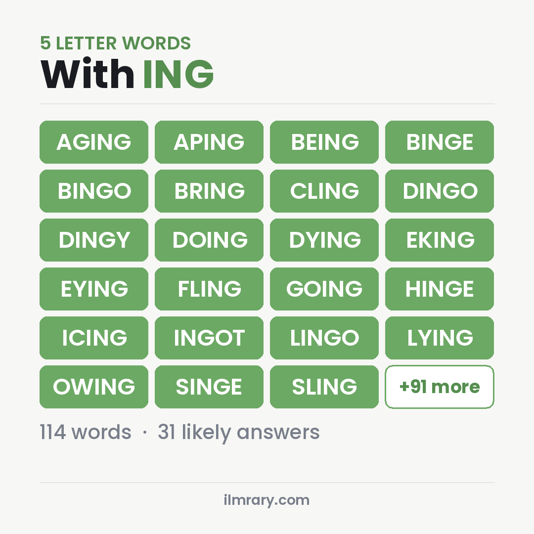 5 Letter Words With ING such as AGING, APING, BEING
