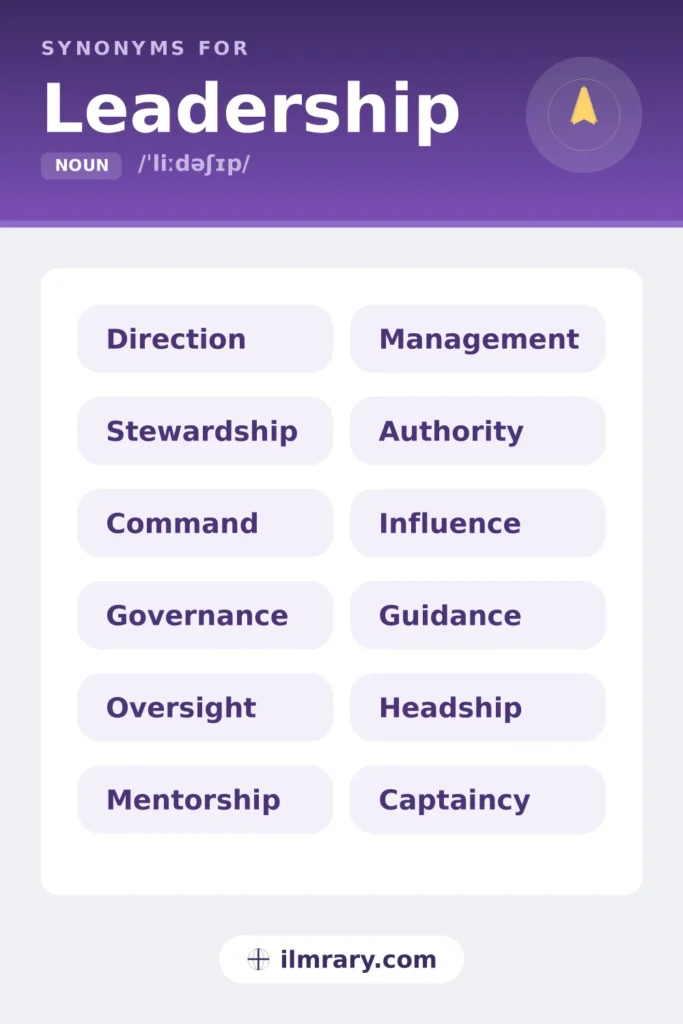 Leadership synonyms, including direction, stewardship, command, governance, each matched to the setting where it fits.
